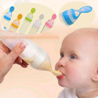 Baby Spoon Feeder | 90ml Silicone Feeding Bottle with Spoon