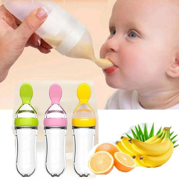 Baby Spoon Feeder | 90ml Silicone Feeding Bottle with Spoon