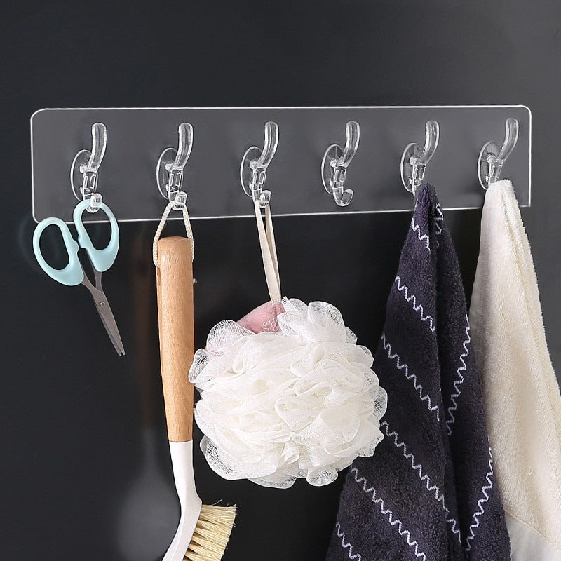 Seamless Heavy Duty Sticky Hooks | Double-Sided Adhesive | Transparent Waterproof Wall Hangers | Bathroom & Kitchen ( Pack Of 3 )