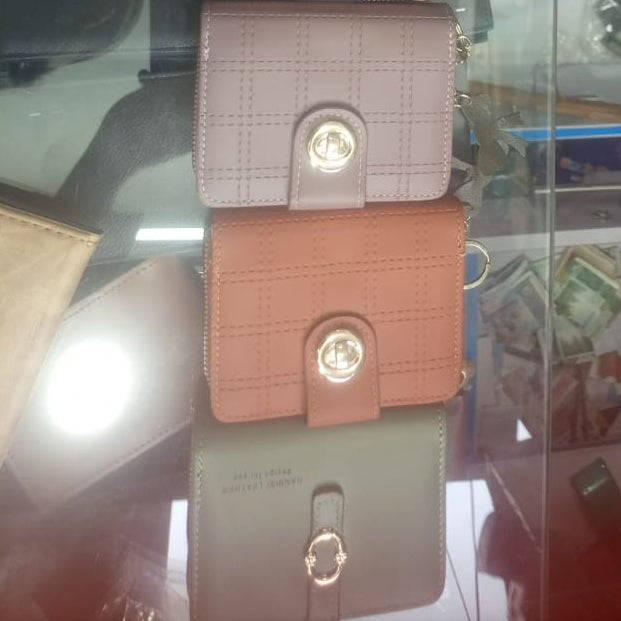 Stylish Compact Check Pattern PU Leather Wallet With Metal Button Closure ~ Camel Brown
