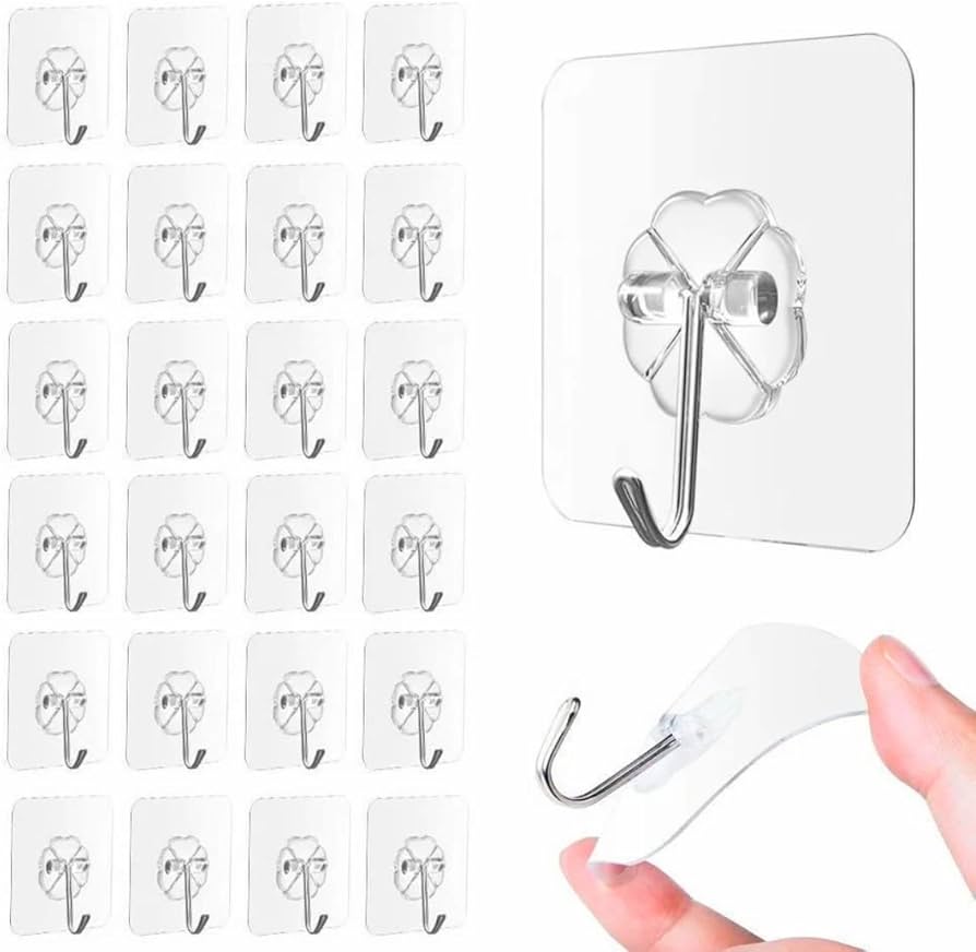 Transparent Self-Adhesive Wall Hooks Sticker – Strong Hold, No Drill, Damage-Free Hanging - Pack Of 10